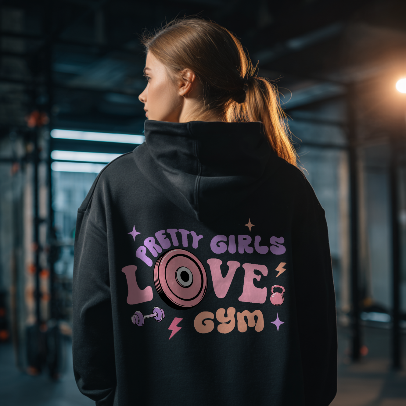 Pretty Girls Love Gym Oversize Hoodie (Backprint)